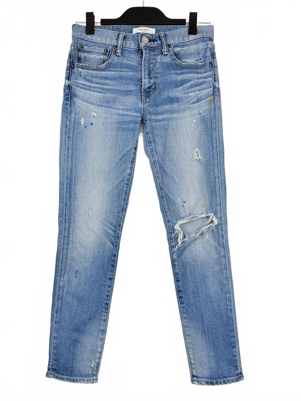 MOUSSY Vintage Dixie Skinny Jeans Distressed Paint Splatter Size 26